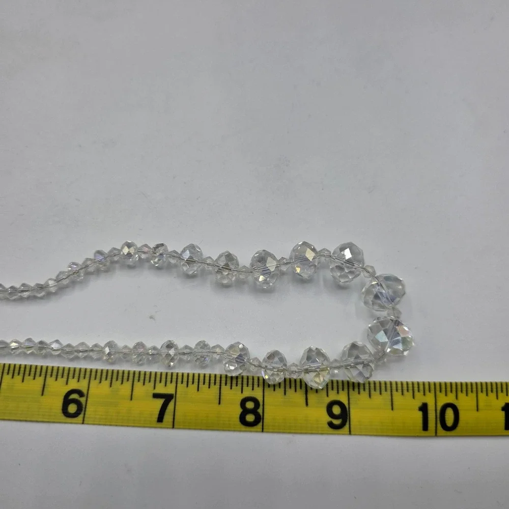 Vintage Style Aurora Borealis AB Faceted Glass Crystal Graduated‎ Bead Necklace